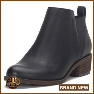 Faux Leather Ankle Boot with Stacked Heel and Cushioned Footbed